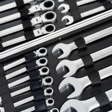 6201 Mafsallı Cırcır Kombine Anahtar Takımı 72 Diş 6-32mm 22 Parça