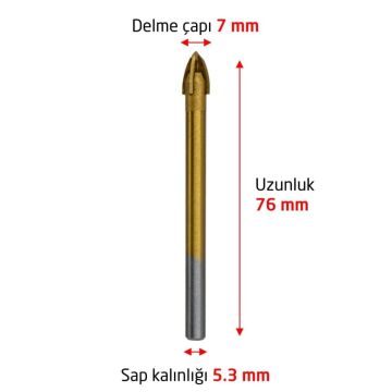 6173 Ok Tipi 4 Elmaslı Cam Fayans Delme Matkap Ucu 7 mm