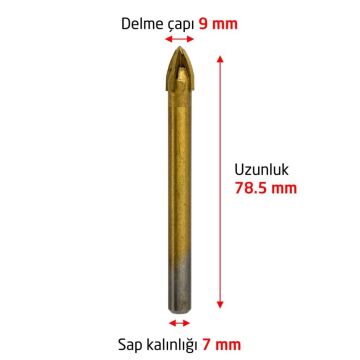 6175 Ok Tipi 4 Elmaslı Cam Fayans Delme Matkap Ucu 9 mm