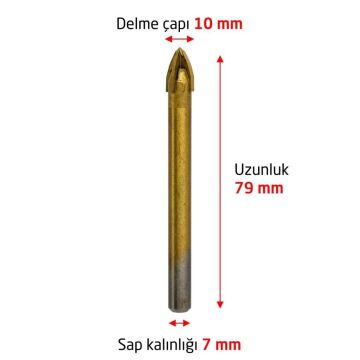6176 Ok Tipi 4 Elmaslı Cam Fayans Delme Matkap Ucu 10 mm