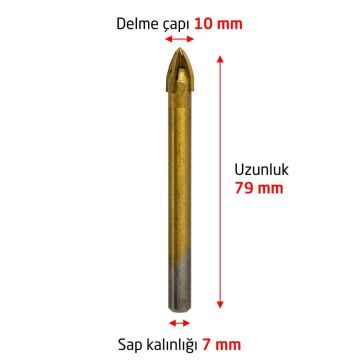 6176 Ok Tipi 4 Elmaslı Cam Fayans Delme Matkap Ucu 10 mm
