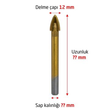 6177 Ok Tipi 4 Elmaslı Cam Fayans Delme Matkap Ucu 12 mm