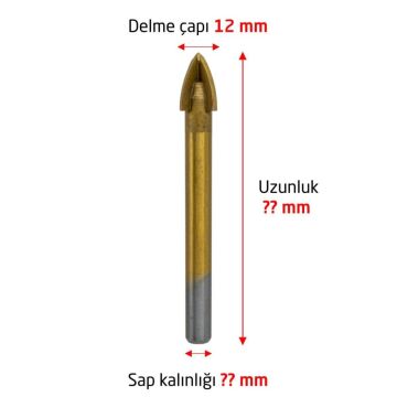 6177 Ok Tipi 4 Elmaslı Cam Fayans Delme Matkap Ucu 12 mm
