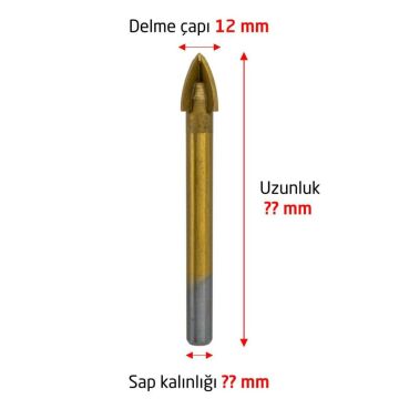 6177 Ok Tipi 4 Elmaslı Cam Fayans Delme Matkap Ucu 12 mm