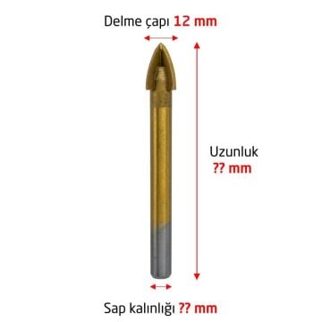 6177 Ok Tipi 4 Elmaslı Cam Fayans Delme Matkap Ucu 12 mm