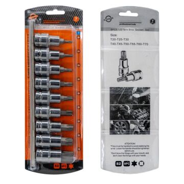 6195 1/2'' Torx Bits Uçlu Lokma Anahtar Takımı 9 Parça (Raylı)