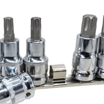 6195 1/2'' Torx Bits Uçlu Lokma Anahtar Takımı 9 Parça (Raylı)