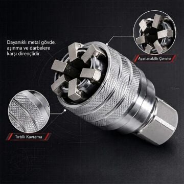 6620 3/8'' Ayarlı Lokma Anahtarı 10-19 mm (Bits Lokma Adaptörlü)