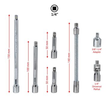 6497 1/4'' Lokma Uzatma Arakol Adaptör Seti 7 Parça