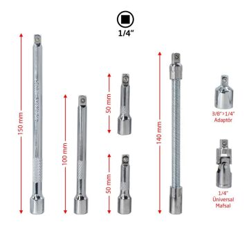 6497 1/4'' Lokma Uzatma Arakol Adaptör Seti 7 Parça