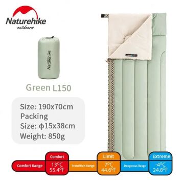 NATUREHIKE L 150 Zarf Tarzı Pamuklu Uyku Tulumu -4 Derece (Haki-Sağ)