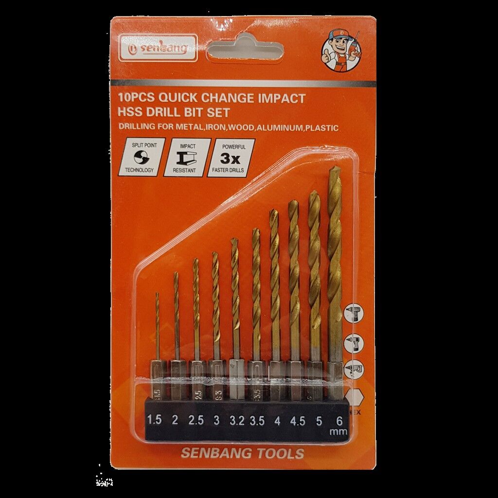 1/4'' Bits Saplı HSS Matkap Uçu Seti 10 Parça