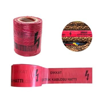Elektrik Kablosu Hattı Emniyet Şeridi İkaz Bandı Kırmızı 15cm 250mt