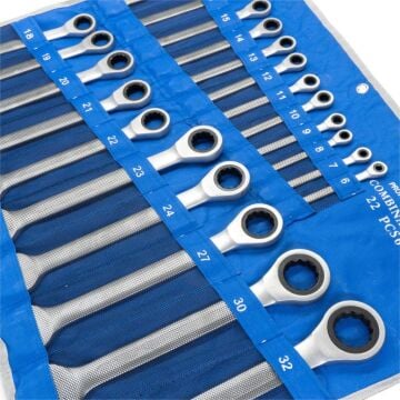 6125 Cırcır Kombine Anahtar Takımı 6-32mm 22 Parça (Bez Çantalı)