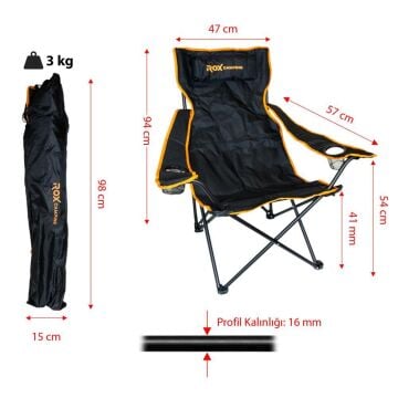 ROX CAMPING KATLANIR KAMP SANDALYESİ - SİYAH