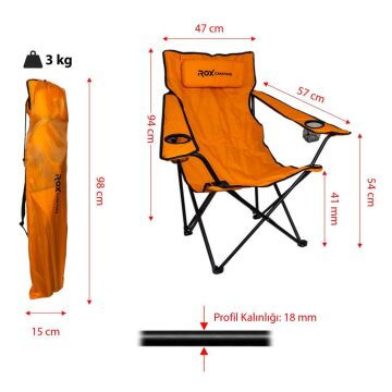 Rox Camping Katlanır Kamp Sandalyesi -Turuncu