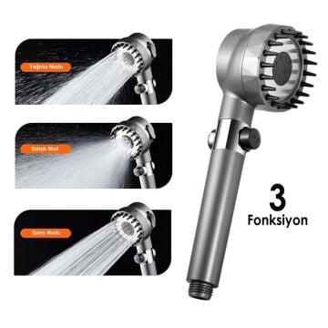 6115 Yüksek Basınçlı 3 Fonksiyonlu Masajlı El Tipi Duş Başlığı