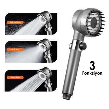 6115 Yüksek Basınçlı 3 Fonksiyonlu Masajlı El Tipi Duş Başlığı