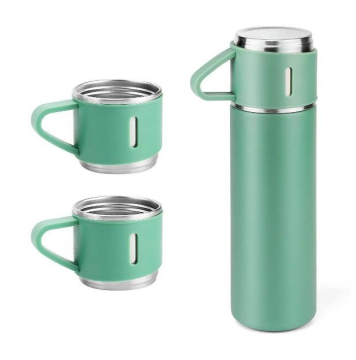 6004 Kupa Bardaklı Paslanmaz Çelik Termos Seti 500 ml - Yeşil