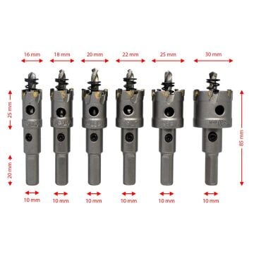 6505 TCT Paslanmaz Metal Delme Elmaslı Panç Seti 6 Parça