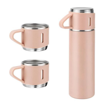6006 Kupa Bardaklı Paslanmaz Çelik Termos Seti 500 ml - Pembe