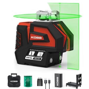 KOBB KBL32G Profesyonel Li-ion Yatay 360° ve Dikey Otomatik Hizalamalı Yeşil Nokta Şakül ve Yeşil Çapraz Çizgi Lazer