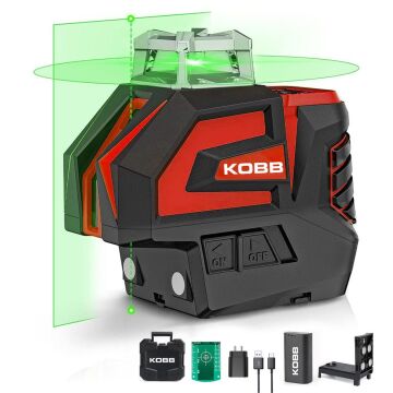 KOBB KBL32G Profesyonel Li-ion Yatay 360° ve Dikey Otomatik Hizalamalı Yeşil Nokta Şakül ve Yeşil Çapraz Çizgi Lazer
