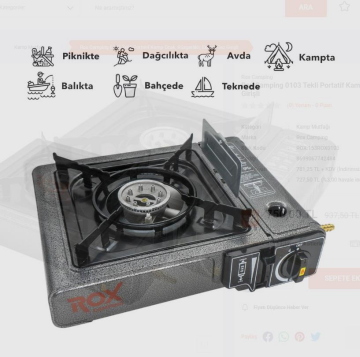 Rox Camping 0103 Tekli Portatif Kamp Ocak, Rüzgarlıa Gaz Girişliklı, Ekstr