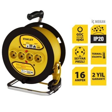 Stanley ST-E-2515 Makaralı Kablo 25 Mt, 3x1.5mm, 4 Prizli, IP20