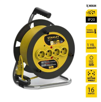 Stanley ST-E-5015 Makaralı Kablo 50 Mt, 3x1.5mm, 4 Prizli, IP20