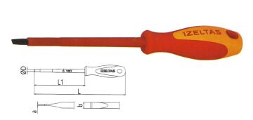 İZELTAŞ 1000V İzoleli Elektrikçi Düz Uçlu Tornavida 6,5x150 mm VDE