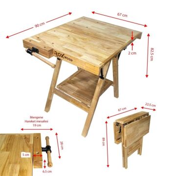 Rox Wood 0338 Mengeneli Katlanır Ahşap Marangoz Çalışma Tezgahı