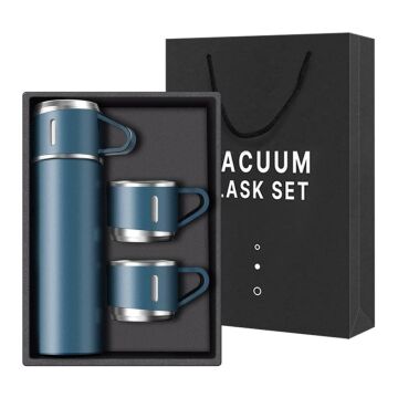 6002 Kupa Bardaklı Paslanmaz Çelik Termos Seti 500 ml - Mavi