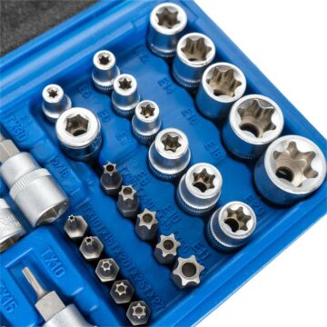 5529 3/8'' - 1/4'' İç-Dış Torx Bits Uçlu Lokma Anahtar Takımı 34 Parça