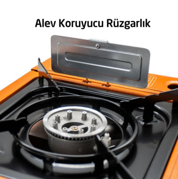 Rox Camping 0189 Tekli Portatif Kamp Ocak - Turuncu, Rüzgarlıklı, Ekstra Gaz Girişli