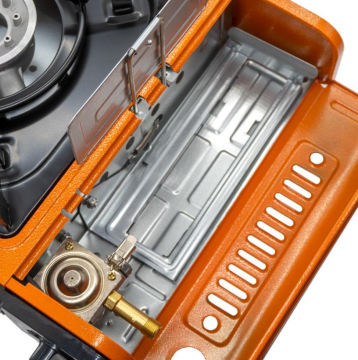 Rox Camping 0189 Tekli Portatif Kamp Ocak - Turuncu, Rüzgarlıklı, Ekstra Gaz Girişli