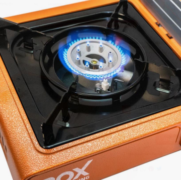 Rox Camping 0189 Tekli Portatif Kamp Ocak - Turuncu, Rüzgarlıklı, Ekstra Gaz Girişli