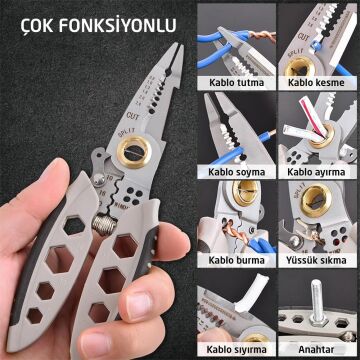 6510 Çok Amaçlı 8 Fonksiyonlu Elektrikçi Kablo Soyma Kesme Pensesi