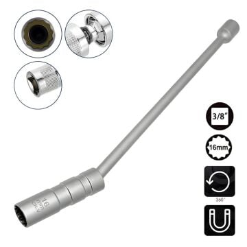 6562 Mafsallı Mıknatıslı 12 Köşe 3/8'' Uzun Buji Lokma 16 mm