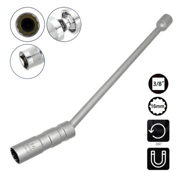 6562 Mafsallı Mıknatıslı 12 Köşe 3/8'' Uzun Buji Lokma 16 mm