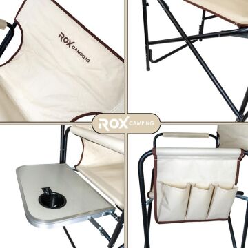 Rox Camping Fonksiyonel Sehpalı Kamp Sandalyesi -Bej