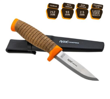 Rox Camping 0321 Bushcraft Plus Paslanmaz Çelik Kamp Bıçağı (Turuncu)