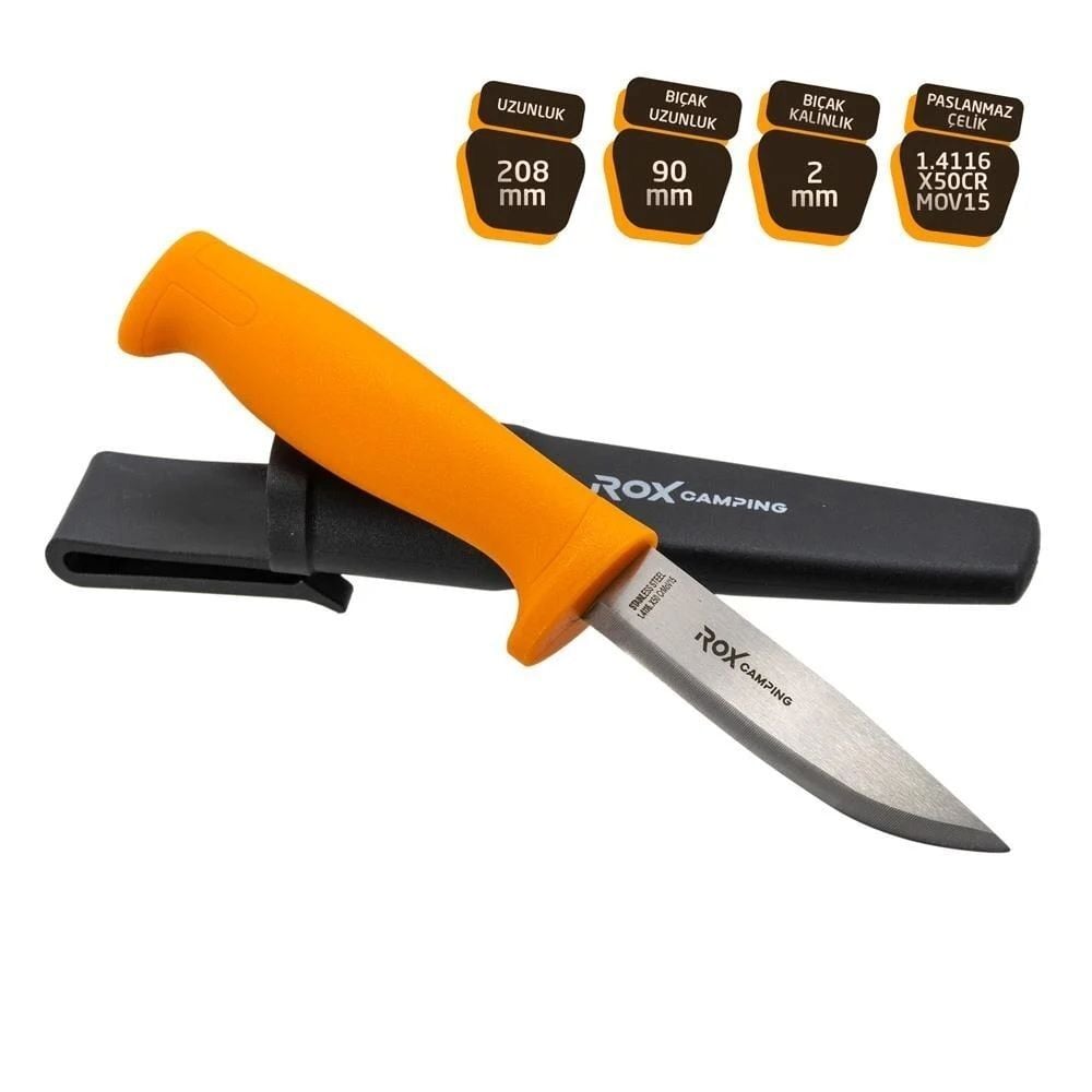 Rox Camping Bushcraft Eco Paslanmaz Çelik Kamp Bıçağı (Turuncu)