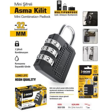 SGS 1335 ŞİFRELİ ASMA KİLİT 32 MM