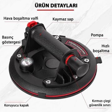 6273 Hava Pompalı Taşıma Vantuzu Basınç Saatli 20cm 250/300 Kg