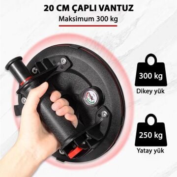 6273 Hava Pompalı Taşıma Vantuzu Basınç Saatli 20cm 250/300 Kg