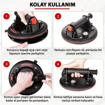 6273 Hava Pompalı Taşıma Vantuzu Basınç Saatli 20cm 250/300 Kg