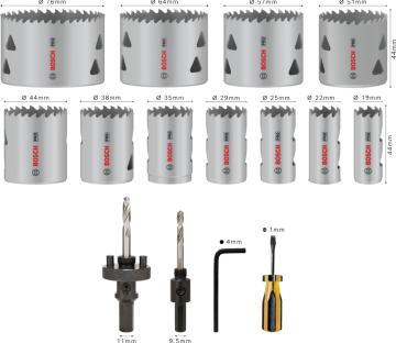 BOSCH PRO 17 Parça HSS-Bimetal Panç - Delik Açma Seti Ahşap ve Metal için