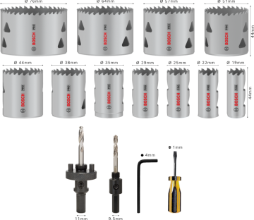 BOSCH PRO 17 Parça HSS-Bimetal Panç - Delik Açma Seti Ahşap ve Metal için