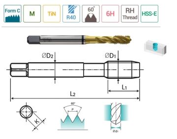 YG-1 Combo Helis Makina Klavuzu HSS-E TIN Kaplı (Ölçü Seçiniz)